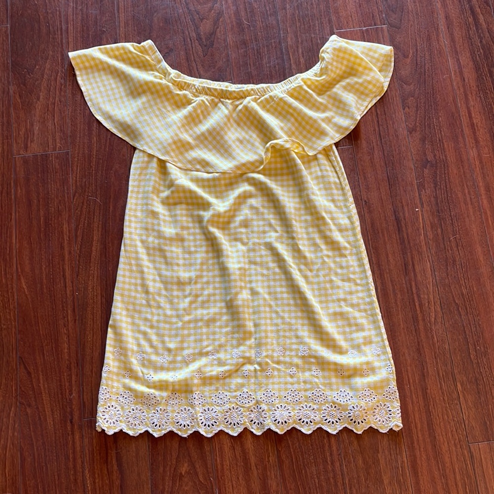 Yellow gingham off the shoulder midi dress